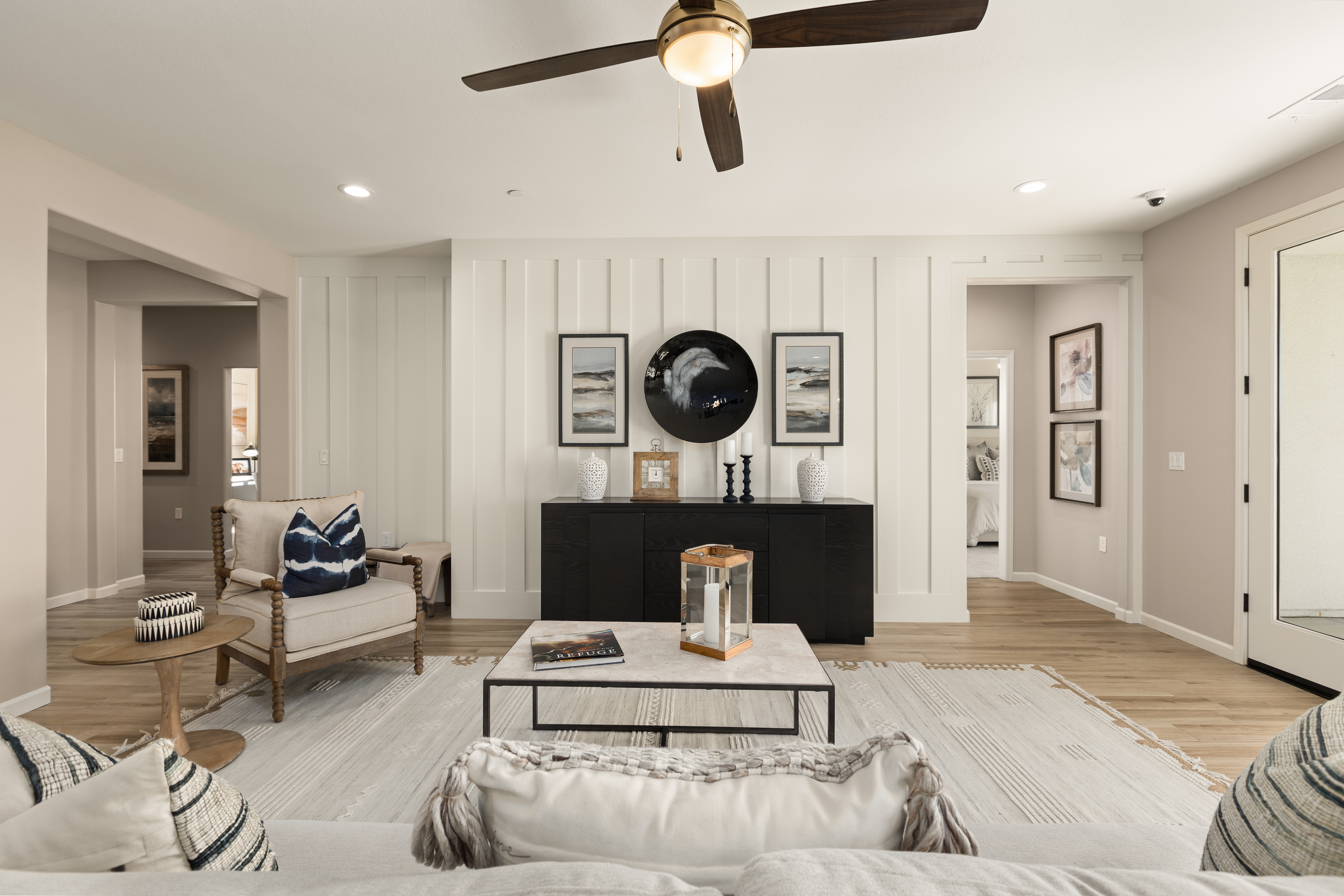 Carlton living room — board-and-batten accent wall